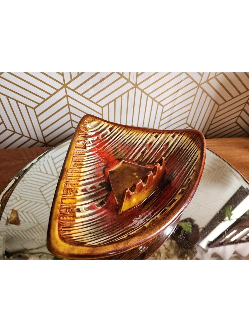 Vintage Mid-Century Modern Orange Drip Glaze Ashtray California Pottery 119